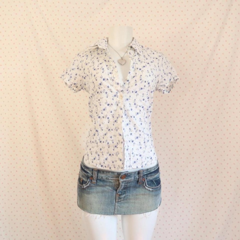 vintage jambangee floral button up top y2k coquette seersucker blouse - Picture 6 of 7